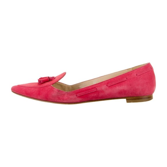 Manolo Blahnik pink suede tassel accent pointed toe flat loafers size 36.5 - Picture 2 of 5